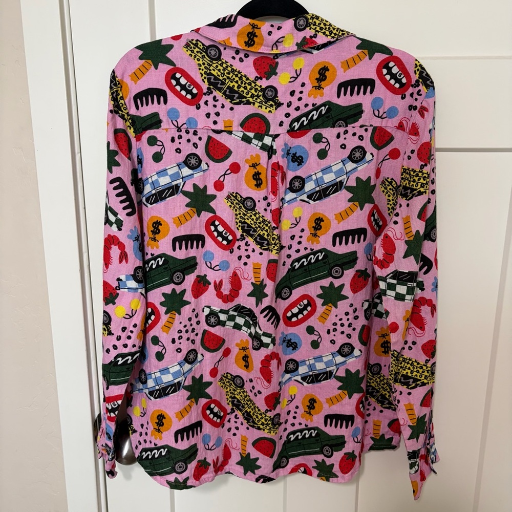 Nooworks Classic Long Sleeve Button Down Shirt, Roll Out Pattern, Pink, Size L - Picture 3 of 7